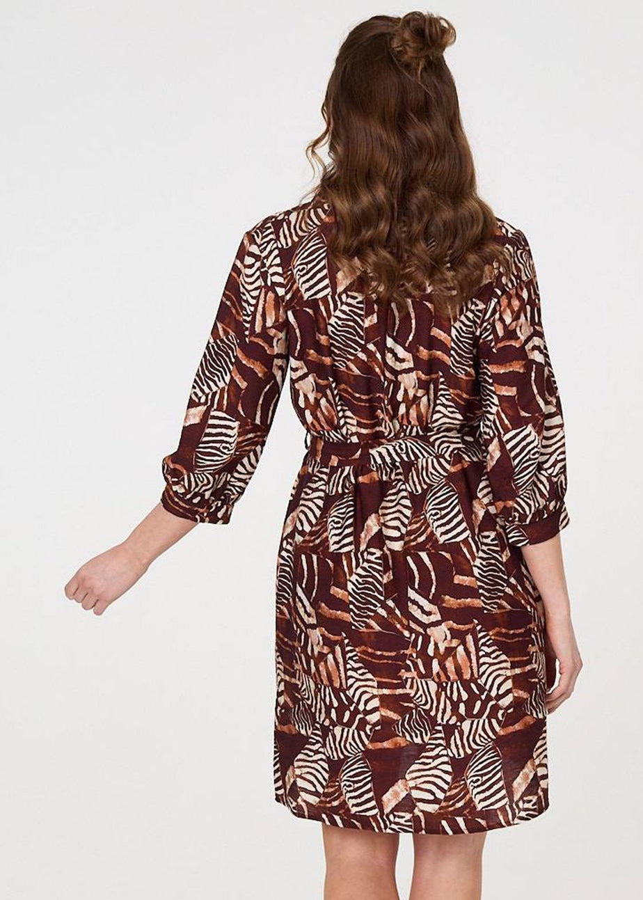 Izabel London Brown Animal Print Tie Waist Shirt Short Dress