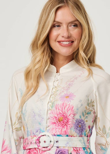 Izabel London Cream Border Print Belt Detail Midi Dress