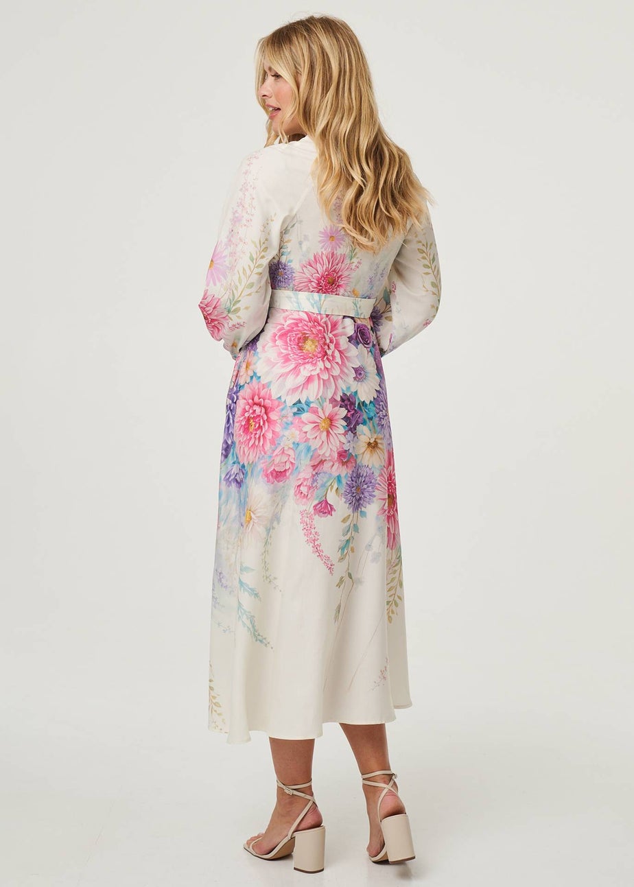 Izabel London Cream Border Print Belt Detail Midi Dress