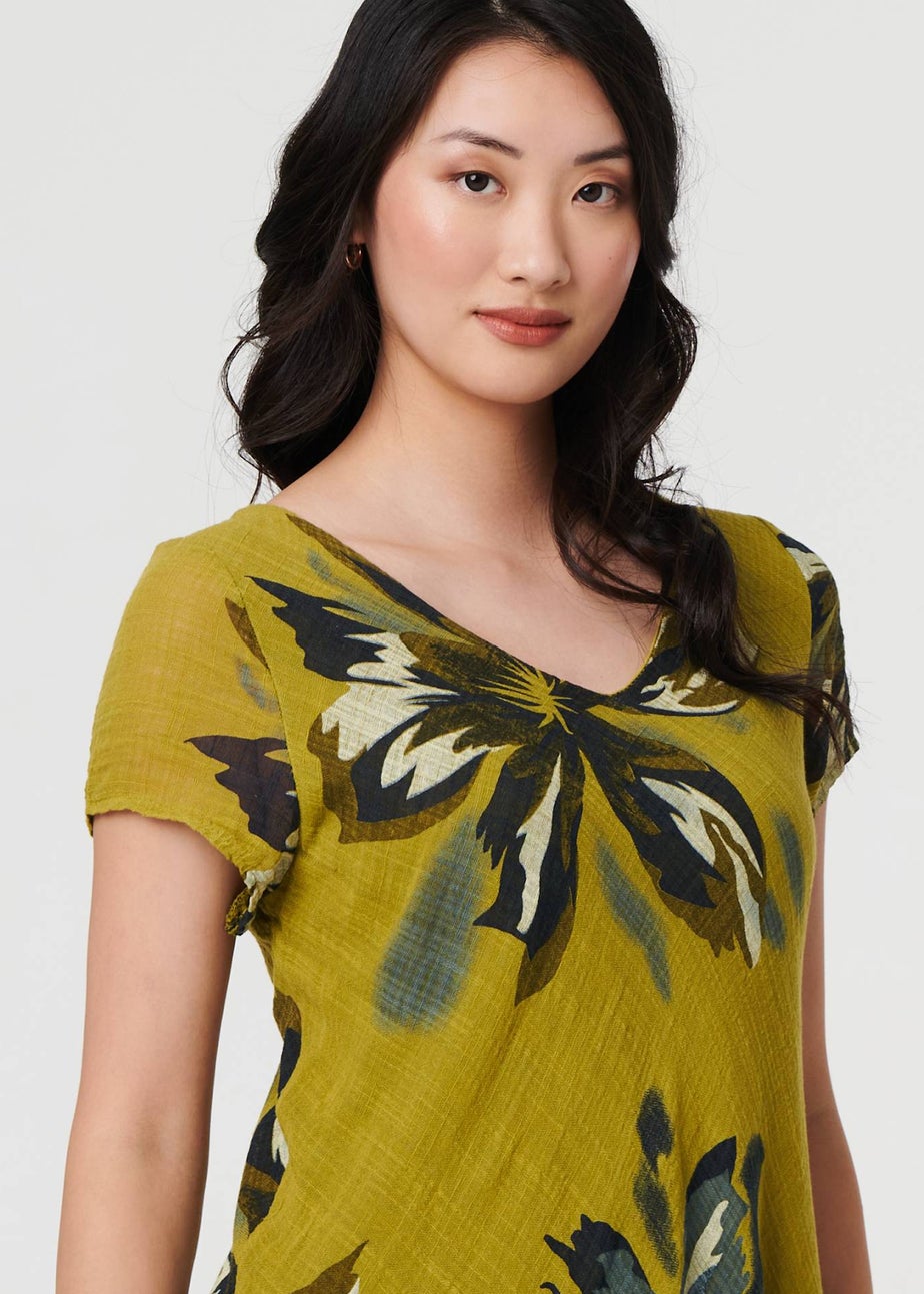 Izabel London Green Floral Short Sleeve Knee Length Dress