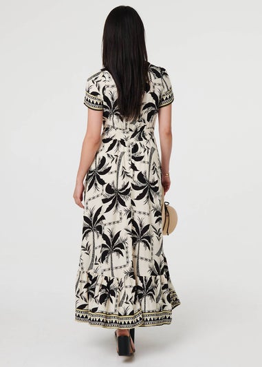Izabel London Black Leaf Print Short Sleeve Maxi Smock Dress