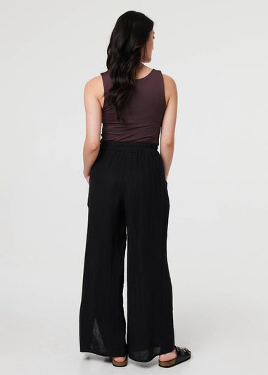 Izabel London Black Button Detail Wide High Waist Trousers