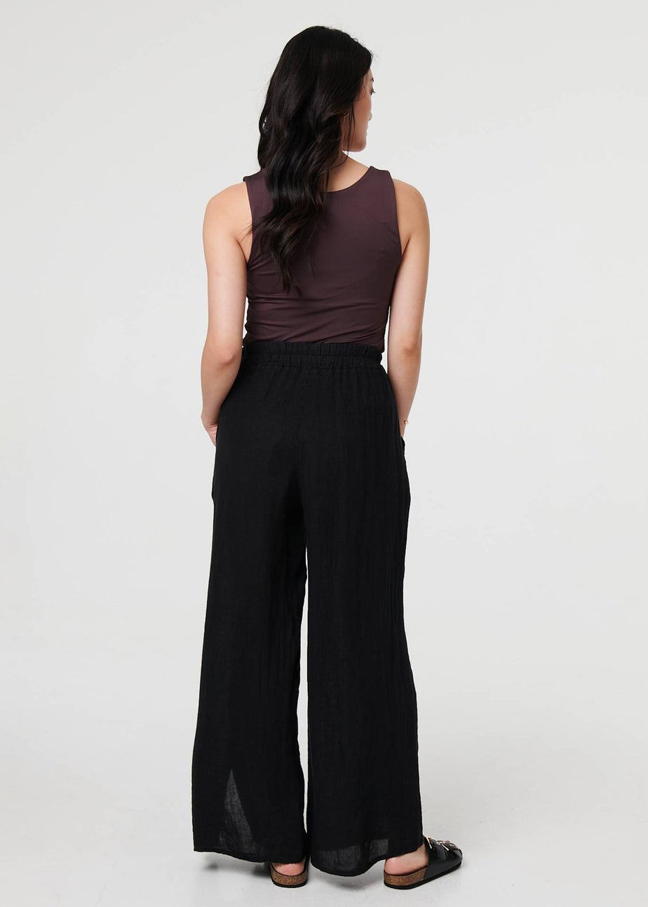 Izabel London Black Button Detail Wide High Waist Trousers