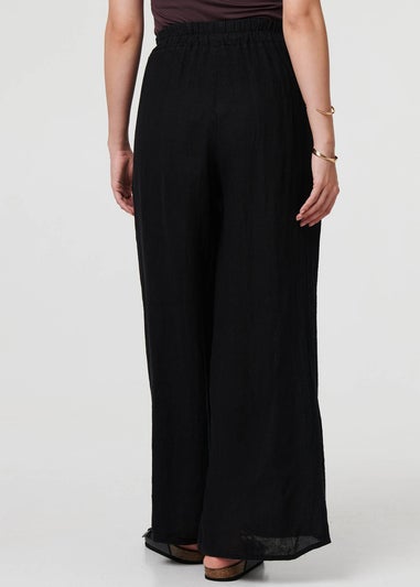 Izabel London Black Button Detail Wide High Waist Trousers