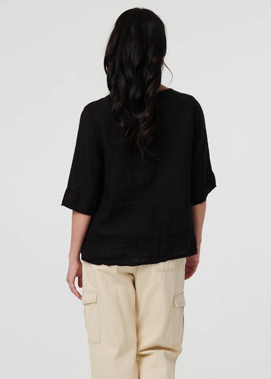 Izabel London Black Button Detail 3/4 Sleeve Relaxed Blouse