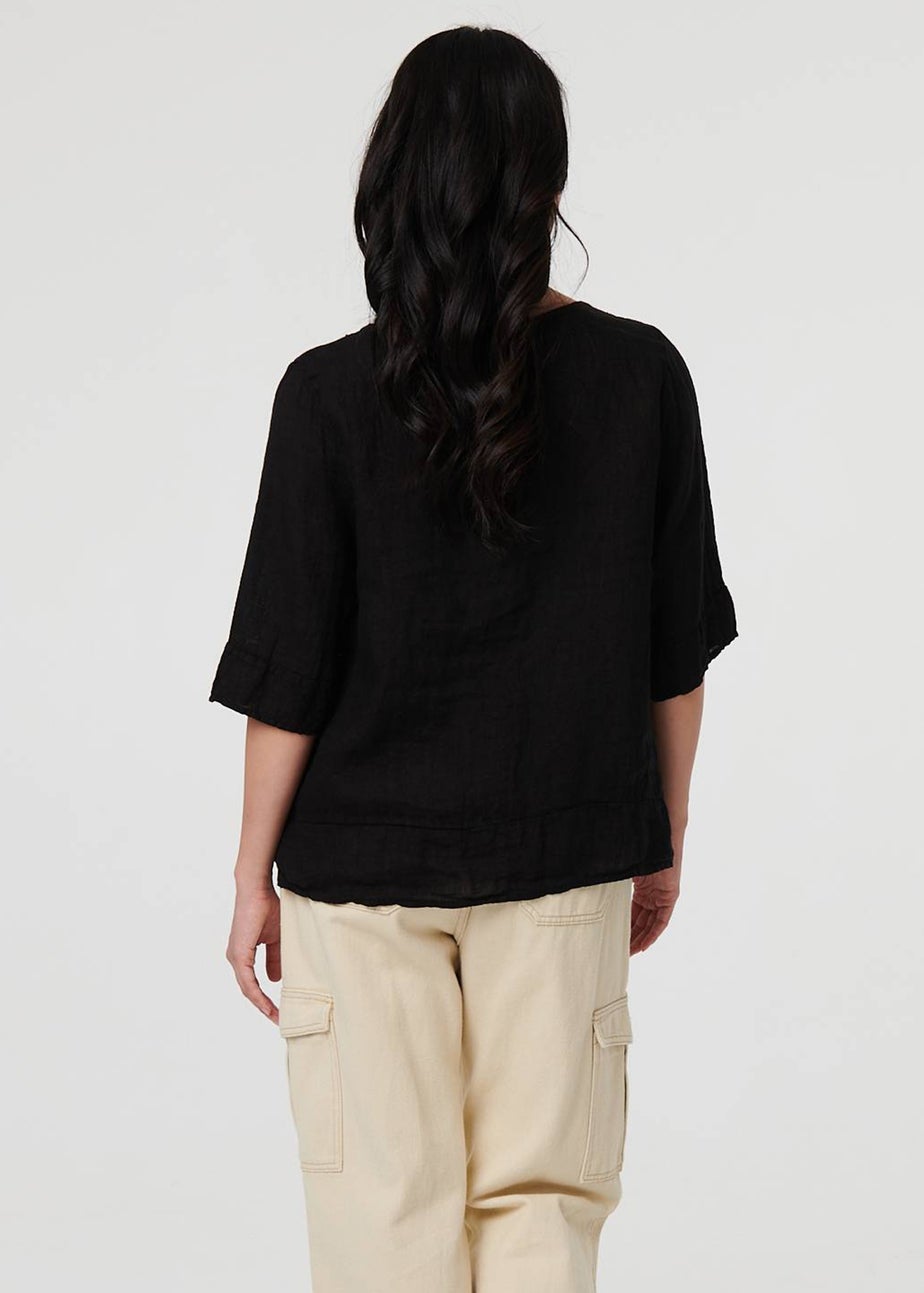 Izabel London Black Button Detail 3/4 Sleeve Relaxed Blouse