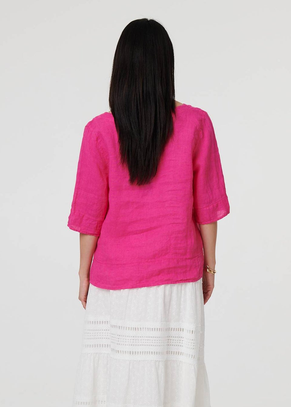 Izabel London Pink Button Detail 3/4 Sleeve Relaxed Blouse