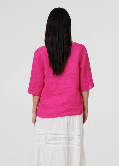 Izabel London Pink Button Detail 3/4 Sleeve Relaxed Blouse