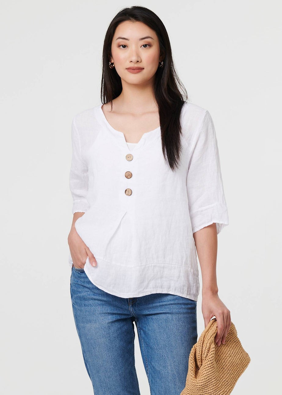 Izabel London White Button Detail 3/4 Sleeve Relaxed Blouse