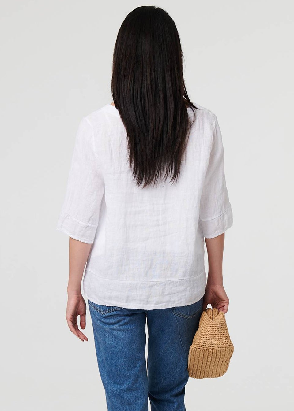 Izabel London White Button Detail 3/4 Sleeve Relaxed Blouse
