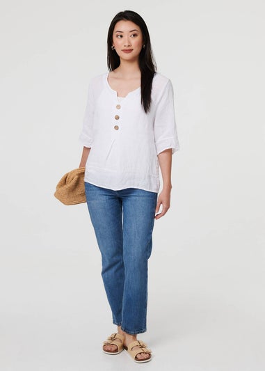 Izabel London White Button Detail 3/4 Sleeve Relaxed Blouse