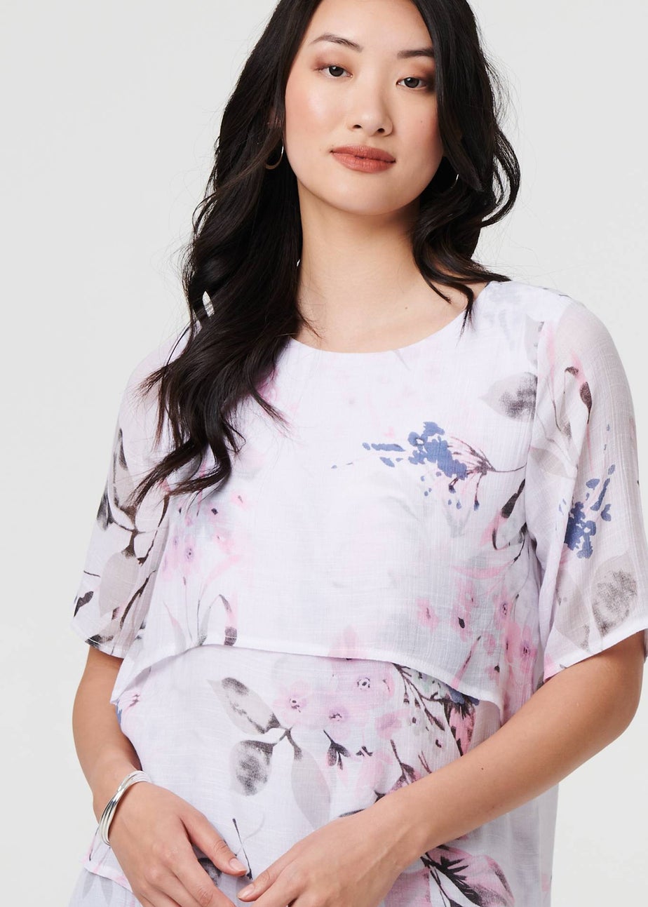 Izabel London Pink Floral Layered Relaxed Fit Blouse