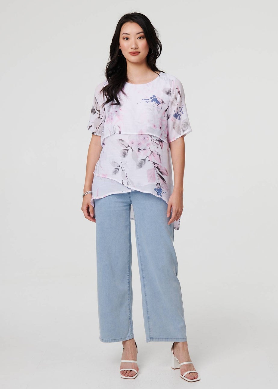 Izabel London Pink Floral Layered Relaxed Fit Blouse