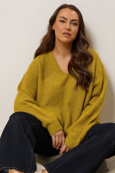 Evans Curve Green Knitted V-Neck Jumper