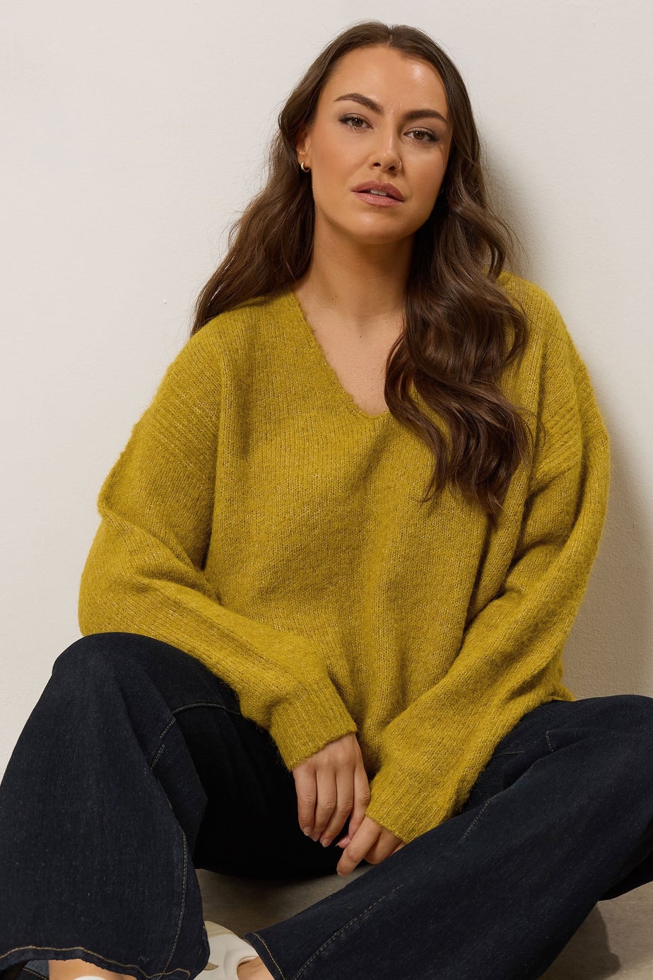 Evans Curve Green Knitted V-Neck Jumper