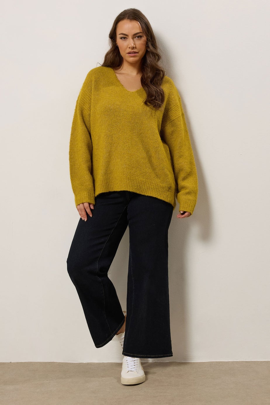 Evans Curve Green Knitted V-Neck Jumper