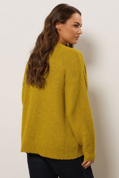 Evans Curve Green Knitted V-Neck Jumper