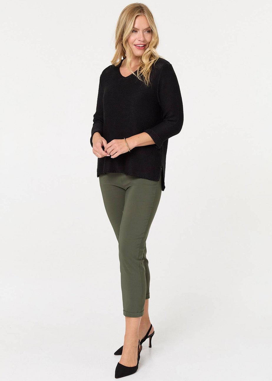 Izabel London Black Mesh Texture 3/4 Sleeve Relaxed Top