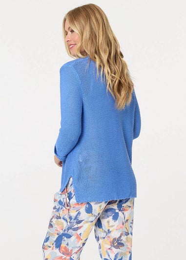Izabel London Blue Mesh Texture 3/4 Sleeve Relaxed Top