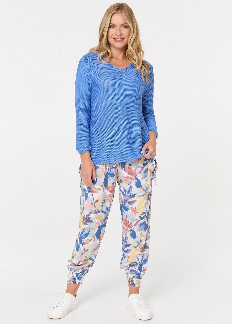 Izabel London Blue Mesh Texture 3/4 Sleeve Relaxed Top