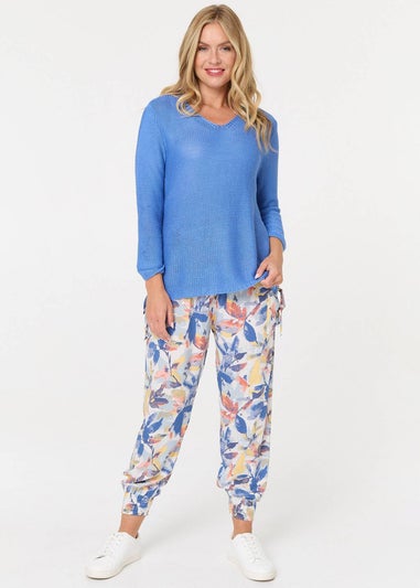 Izabel London Blue Mesh Texture 3/4 Sleeve Relaxed Top