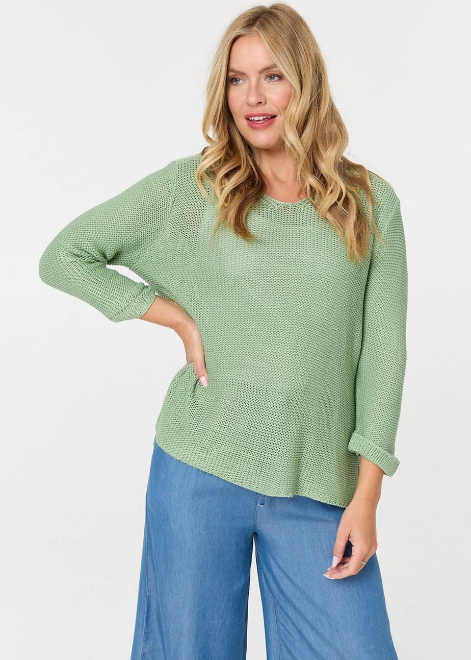 Izabel London Sage Mesh Texture 3/4 Sleeve Relaxed Top