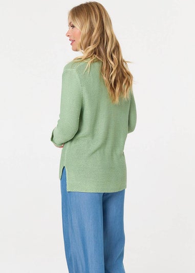 Izabel London Sage Mesh Texture 3/4 Sleeve Relaxed Top