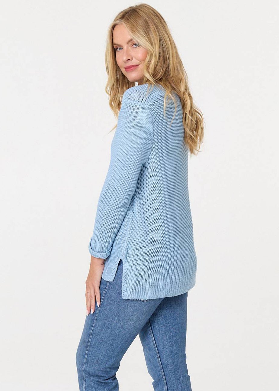 Izabel London Light Blue Mesh Texture 3/4 Sleeve Relaxed Top