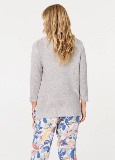 Izabel London Silver Mesh Texture 3/4 Sleeve Relaxed Top