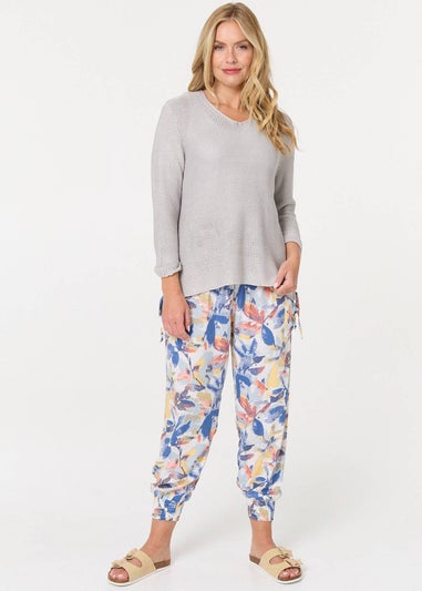 Izabel London Silver Mesh Texture 3/4 Sleeve Relaxed Top