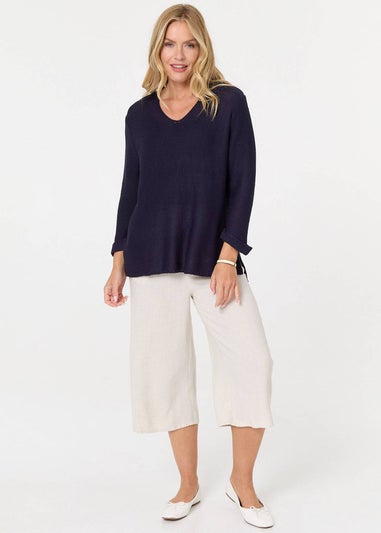 Izabel London Navy Mesh Texture 3/4 Sleeve Relaxed Top