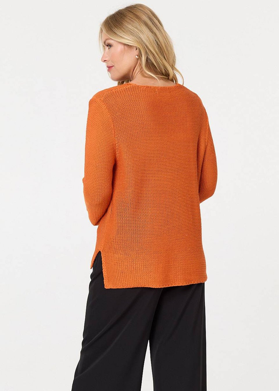 Izabel London Orange Mesh Texture 3/4 Sleeve Relaxed Top