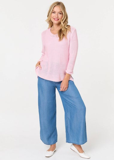 Izabel London Pink Mesh Texture 3/4 Sleeve Relaxed Top