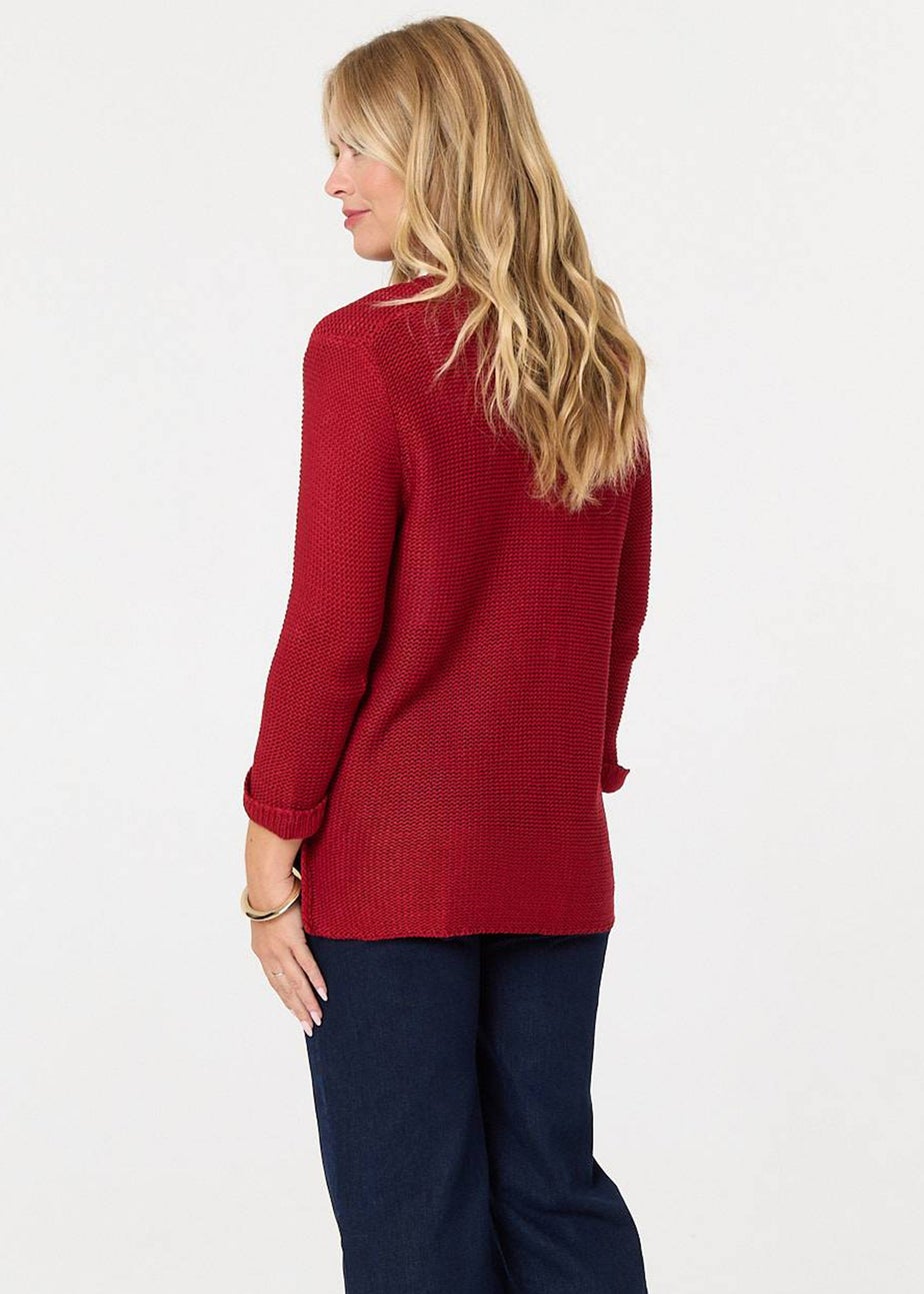 Izabel London Red Mesh Texture 3/4 Sleeve Relaxed Top