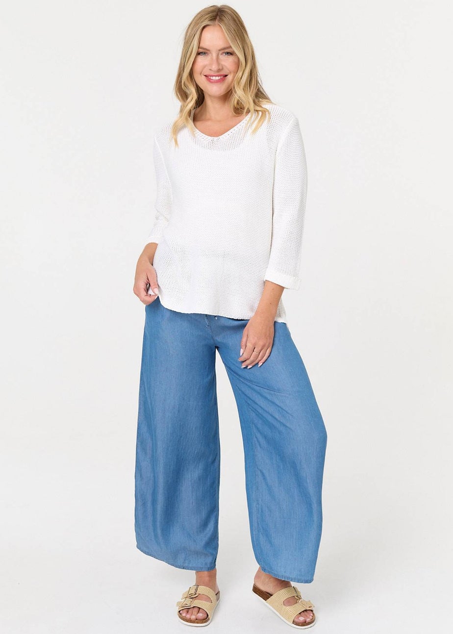 Izabel London White Mesh Texture 3/4 Sleeve Relaxed Top