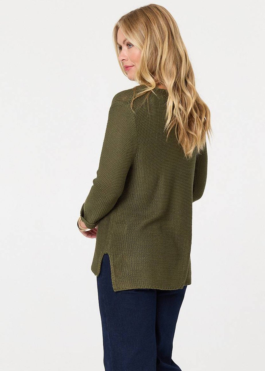 Izabel London Khaki Mesh Texture 3/4 Sleeve Relaxed Top
