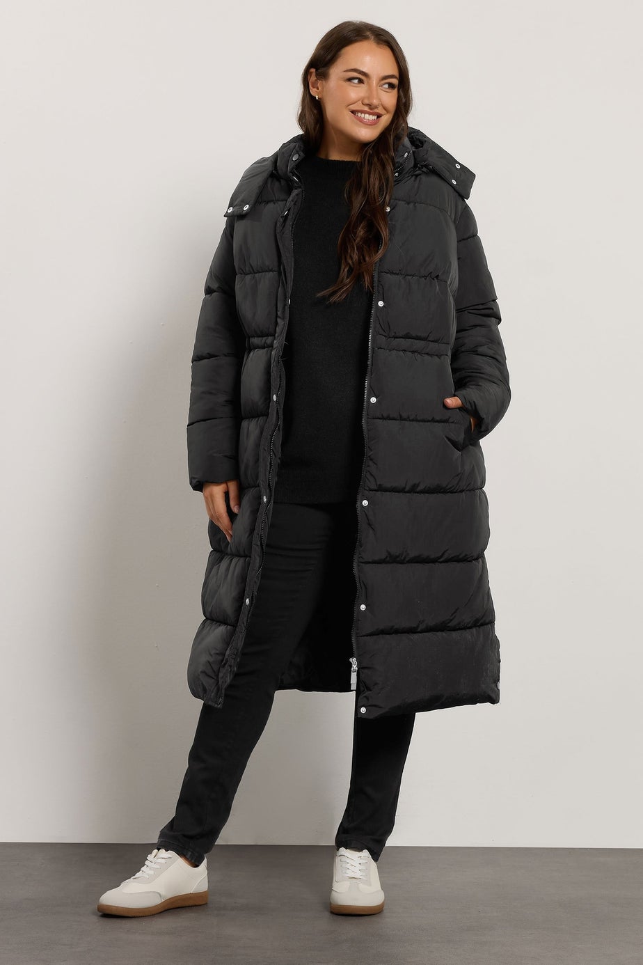 Evans Curve Black Maxi Puffer Coat