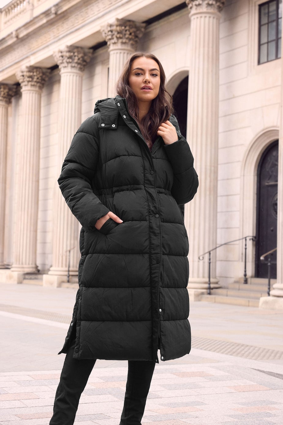 Evans Curve Black Maxi Puffer Coat