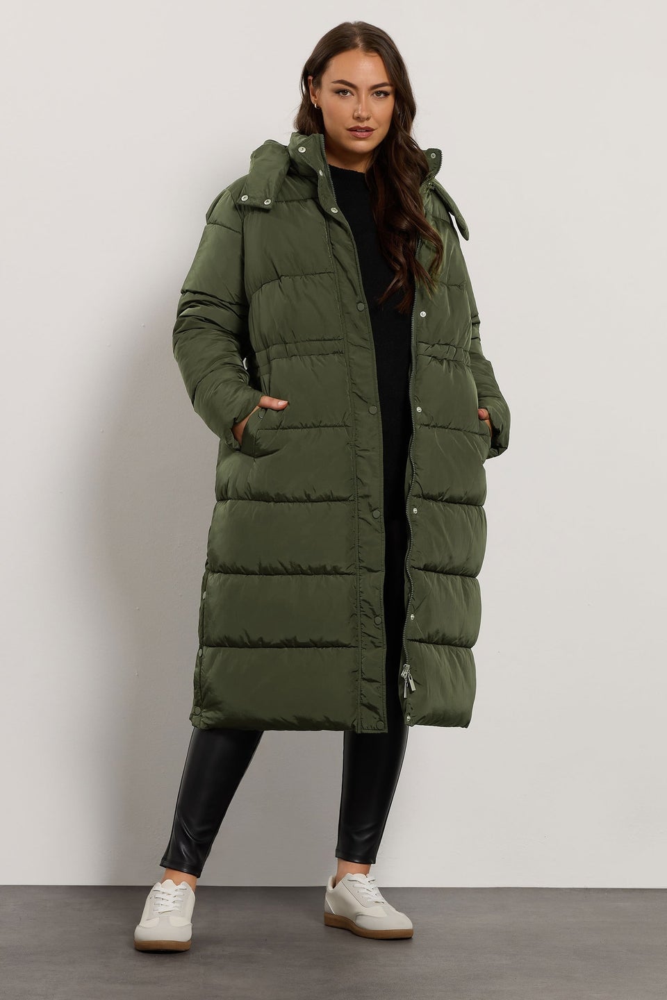 Evans Curve Khaki Green Maxi Puffer Coat