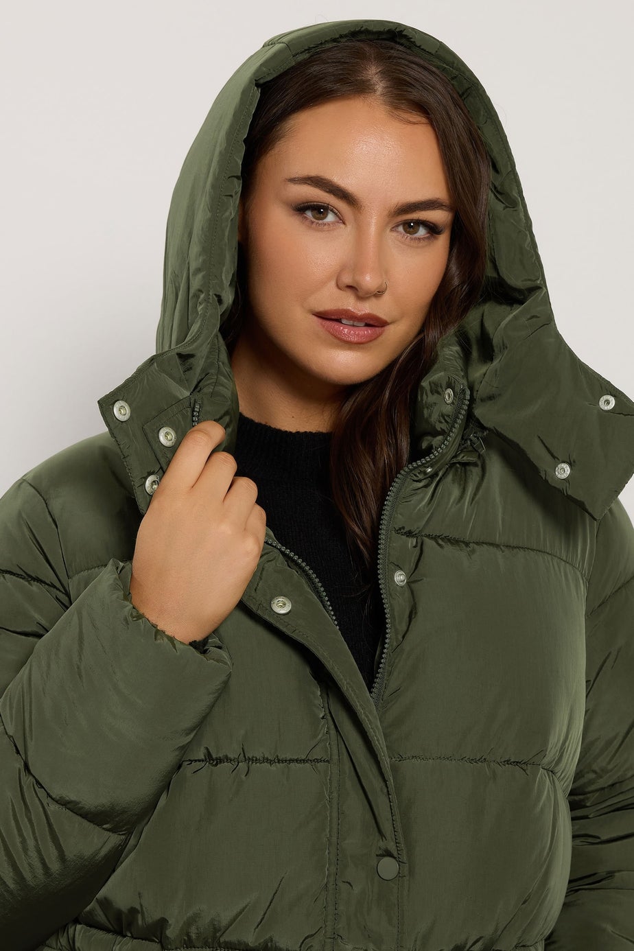 Evans Curve Khaki Green Maxi Puffer Coat