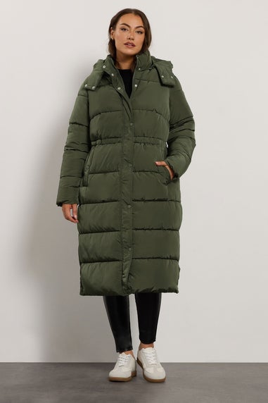 Evans Curve Khaki Green Maxi Puffer Coat