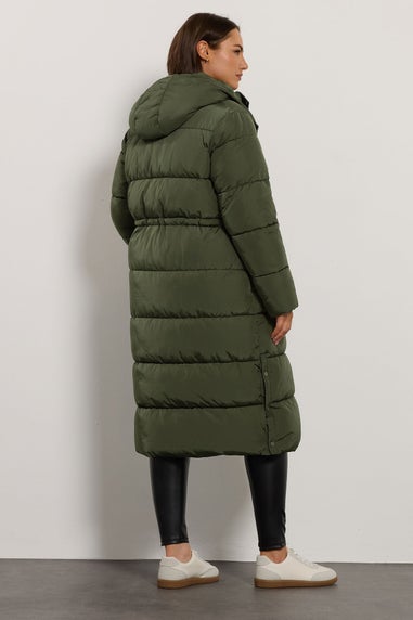 Evans Curve Khaki Green Maxi Puffer Coat