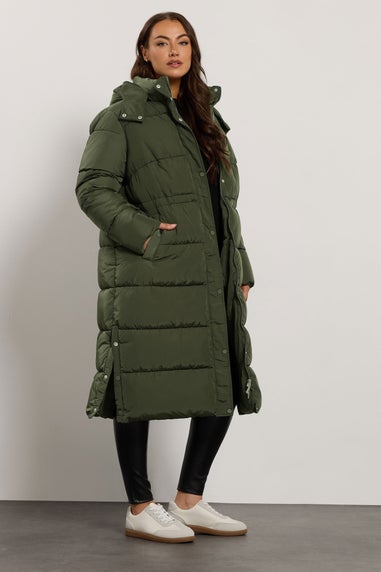 Evans Curve Khaki Green Maxi Puffer Coat
