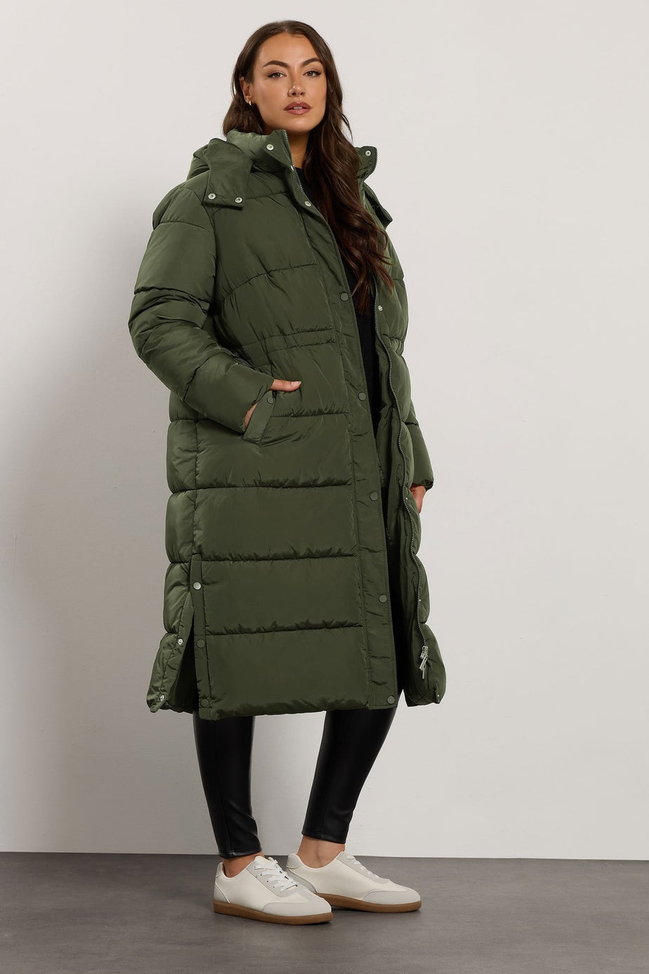 Evans Curve Khaki Green Maxi Puffer Coat