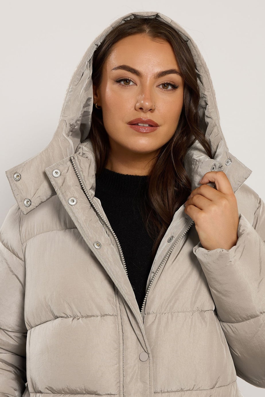 Evans Curve Natural Brown Maxi Puffer Coat