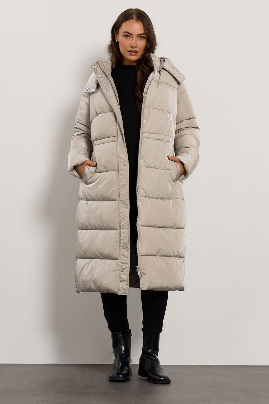 Evans Curve Natural Brown Maxi Puffer Coat