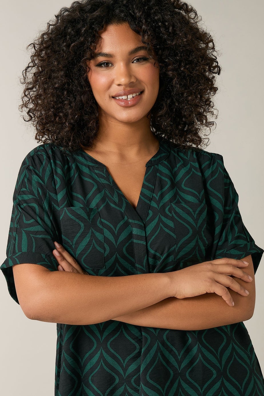 Evans Curve Black & Green Geometric Overhead Utility Shirt