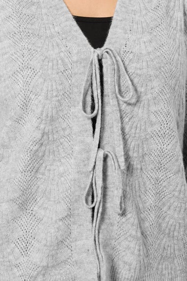 Evans Curve Grey Bow Tie Front Knit Cardigan
