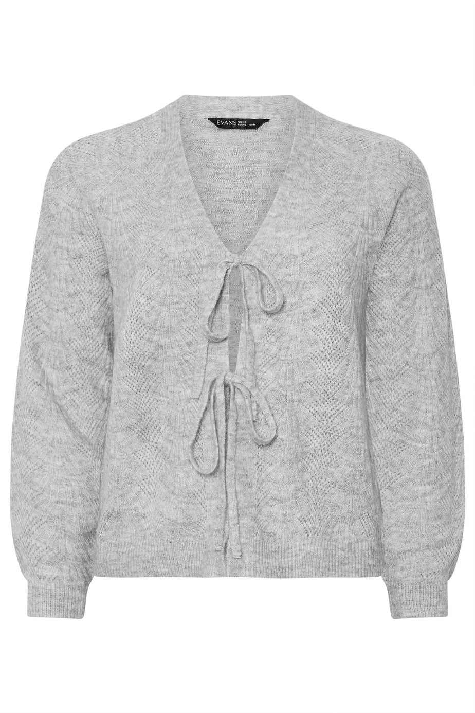 Evans Curve Grey Bow Tie Front Knit Cardigan