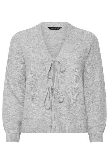 Evans Curve Grey Bow Tie Front Knit Cardigan